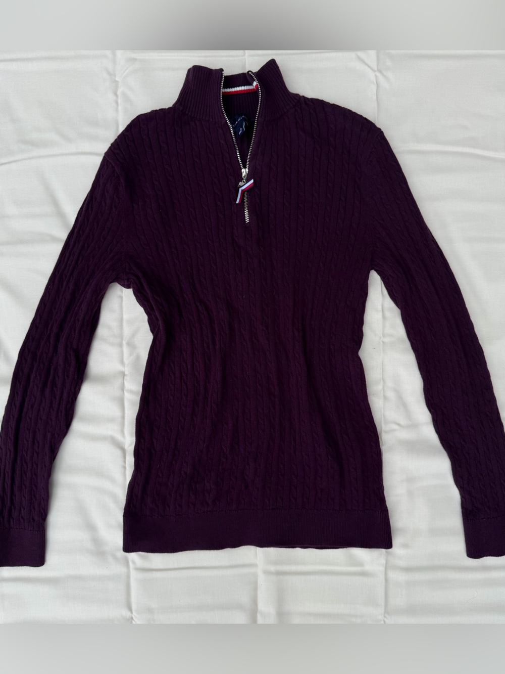 Vintage Tommy Hilfiger Cable-Knit Half-Zip Sweater in Deep Plum